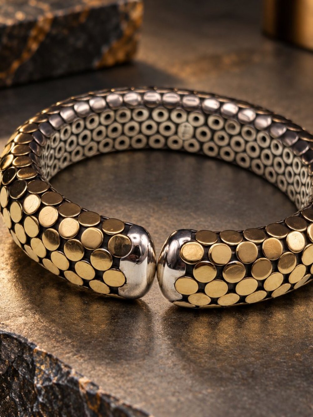 John Hardy Vintage Wide Gold & Silver Dot Collection Cuff Size Small